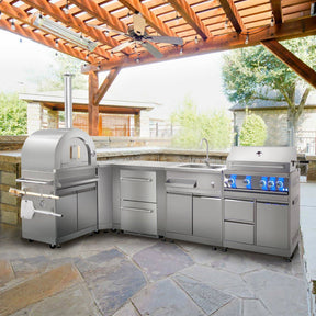 Fobest 7 Piece Modular Stainless Steel Outdoor Kitchen Suite with Under Counter Refrigerator Drawer - Outdoor Kitchen Suite-Fobest Appliance