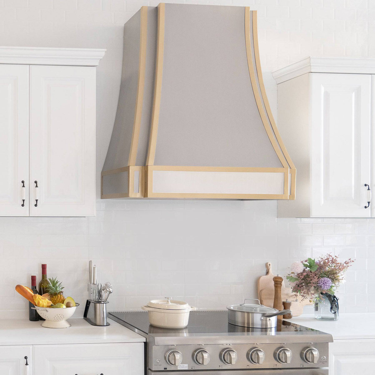 Fobest American Design Custom Brushed Stainless Steel Range Hood with Brass Trim FSS-96 - Stainless Steel Range Hood-Fobest Appliance