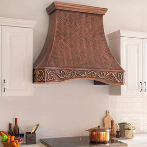 Fobest Antique Handmade Bottom Arched Copper Range Hood with Classic Apron FCP-14 - Copper Range Hood-Fobest Appliance