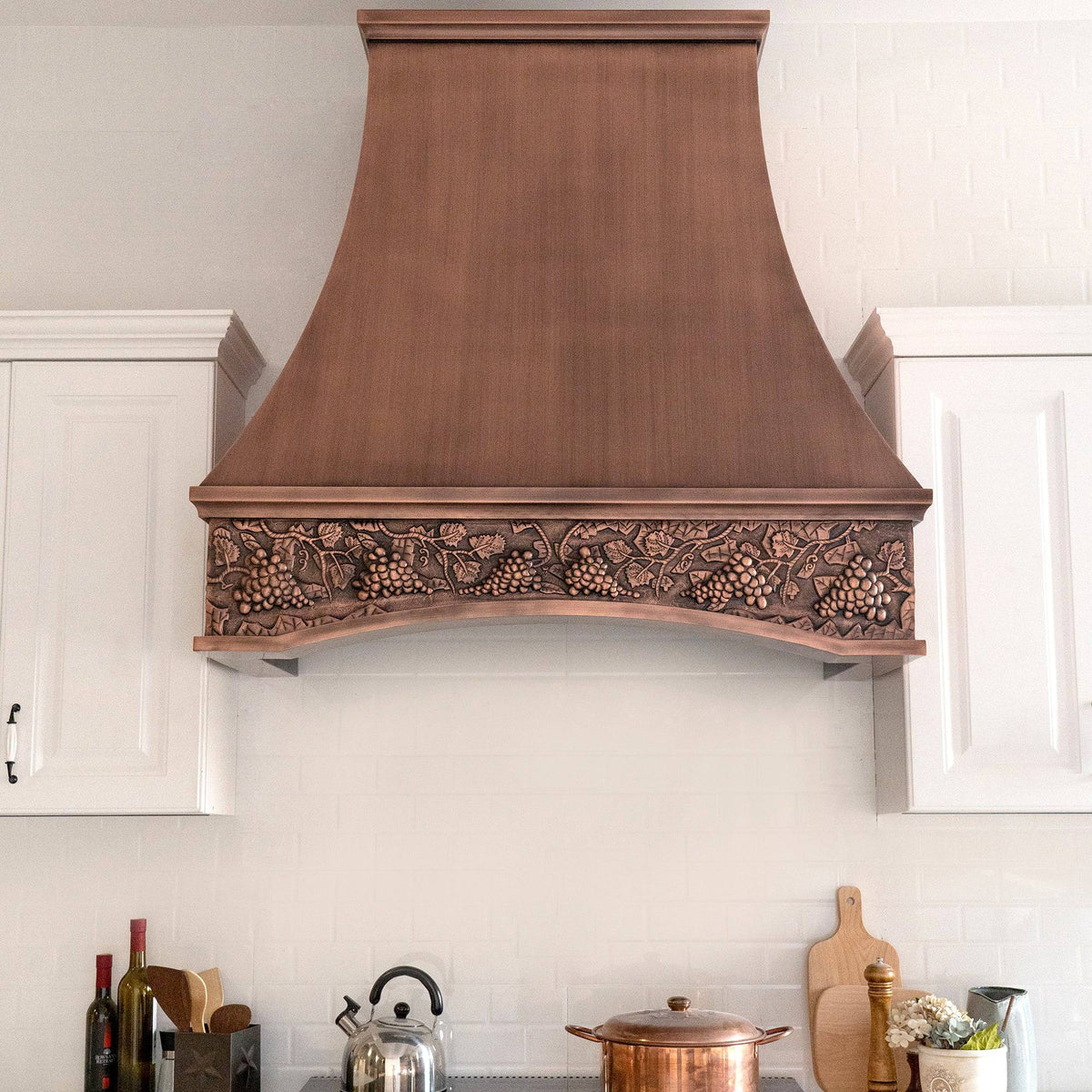 Fobest Antique Handmade Bottom Arched Copper Range Hood with Grape Motif FCP-70 - Copper Range Hood-Fobest Appliance