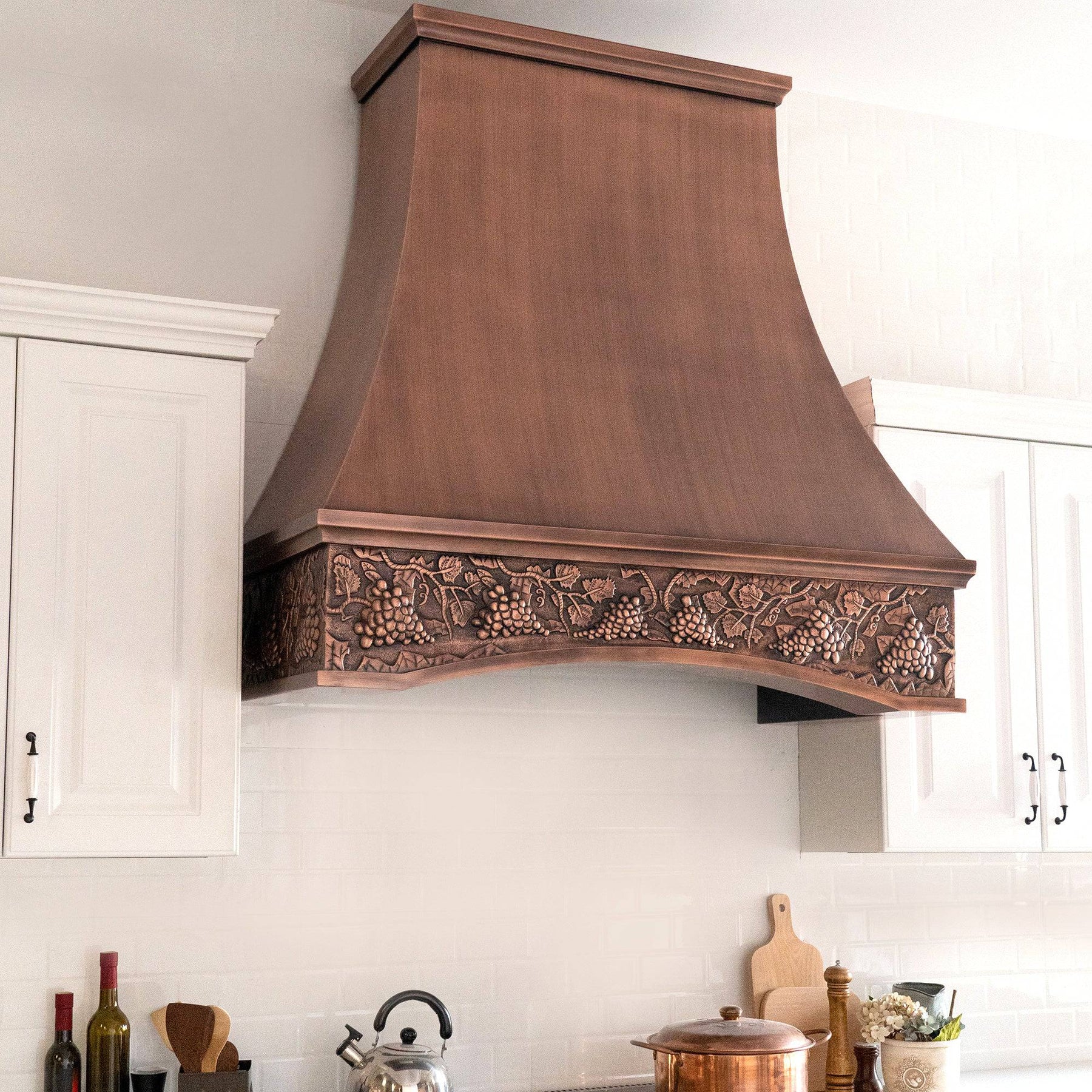 Fobest Antique Handmade Bottom Arched Copper Range Hood with Grape Motif FCP-70 - Copper Range Hood-Fobest Appliance