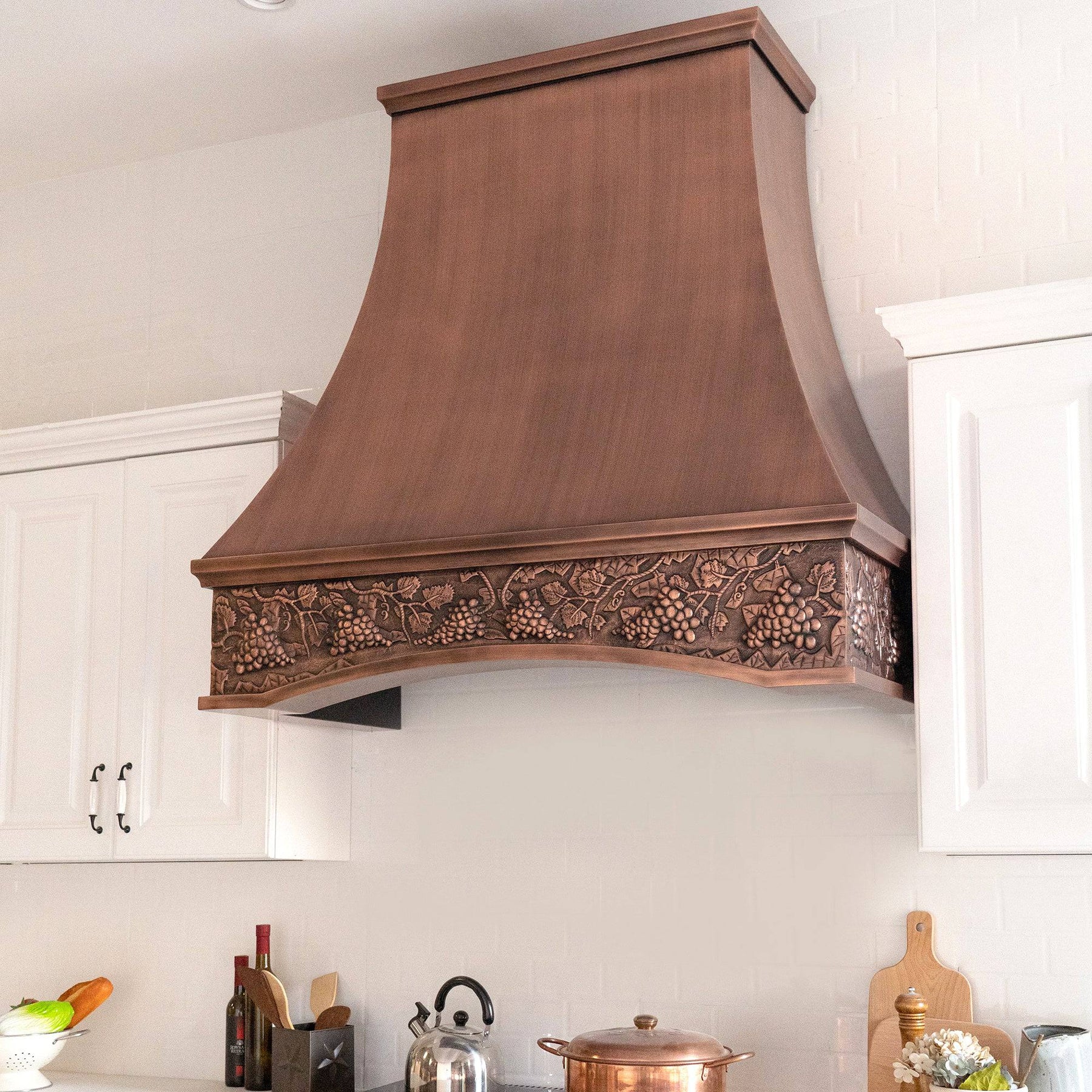 Fobest Antique Handmade Bottom Arched Copper Range Hood with Grape Motif FCP-70 - Copper Range Hood-Fobest Appliance