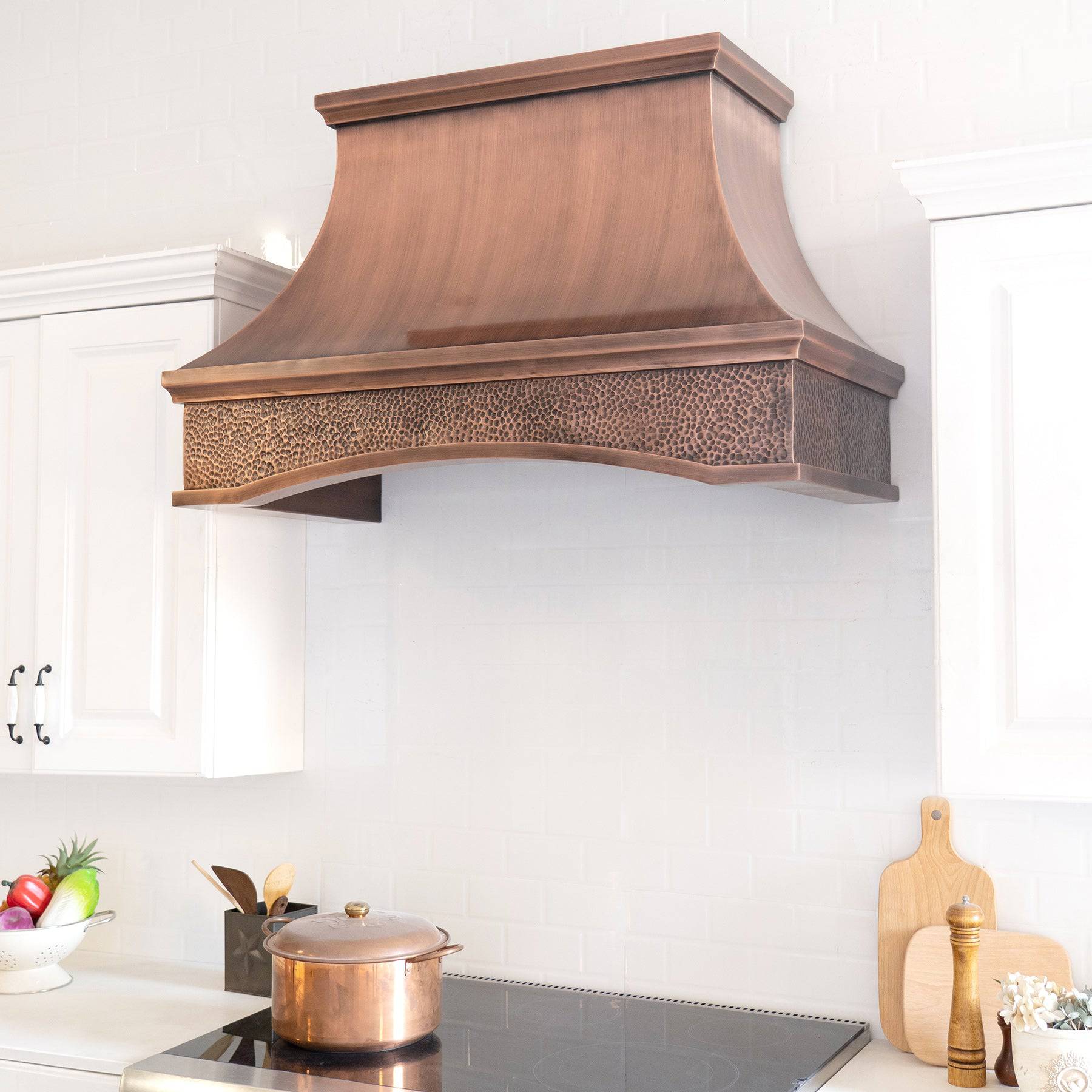 Fobest Antique Handmade Bottom Arched Copper Range Hood with Grape Motif FCP-70 - Copper Range Hood-Fobest Appliance