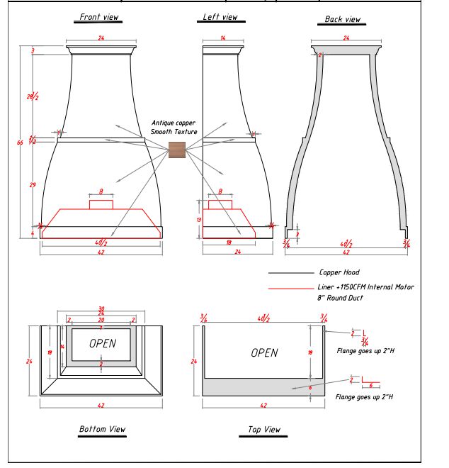 Fobest copper range hood- custom link for Joe - Fobest Appliance