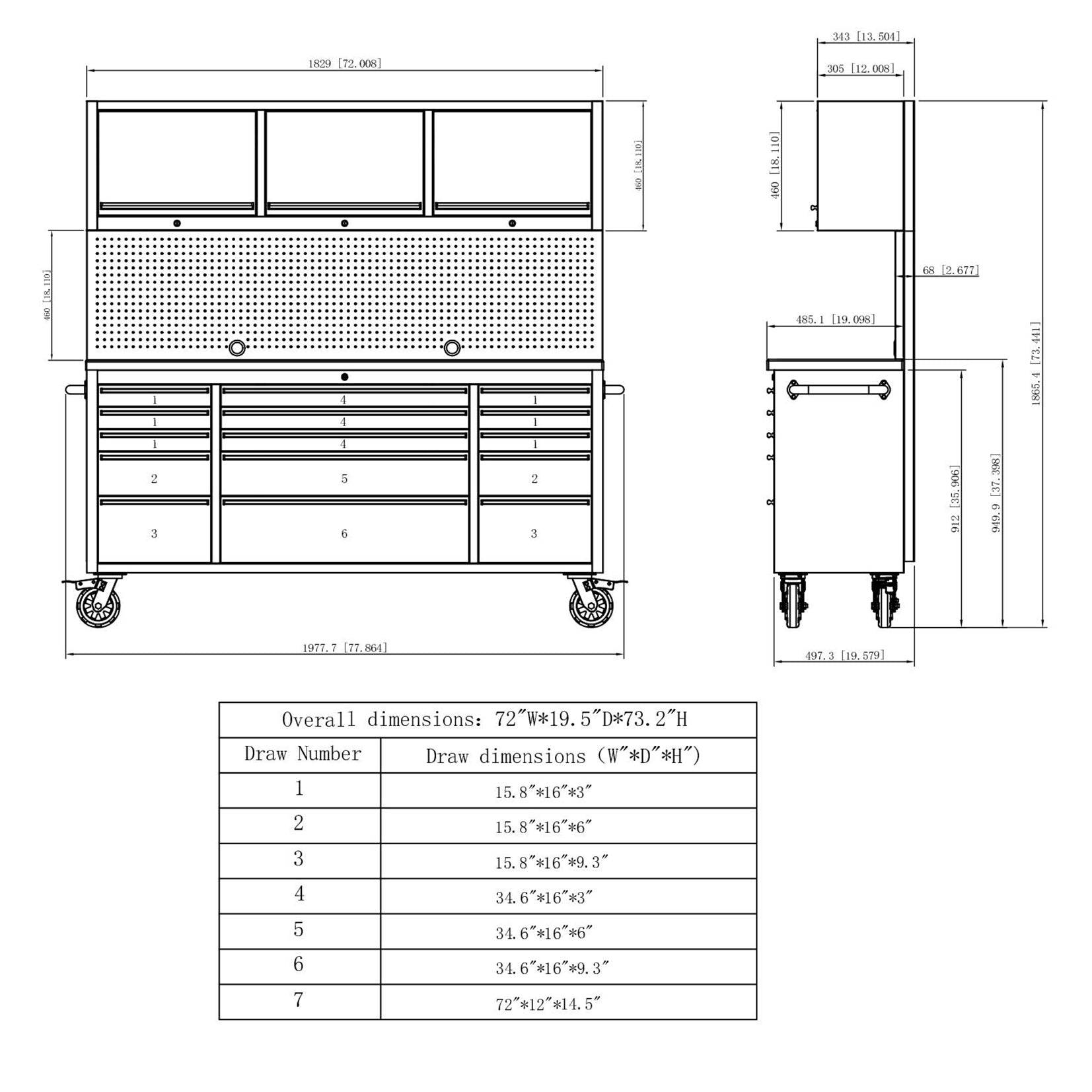 Fobest 72in 18 Drawers Mobile Tool Chest with Upper Cabinet
