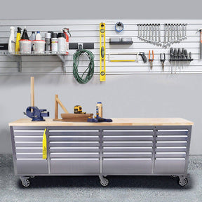 Fobest 96in 24 Drawers Mobile Tool Chest with Rubber Wood Top