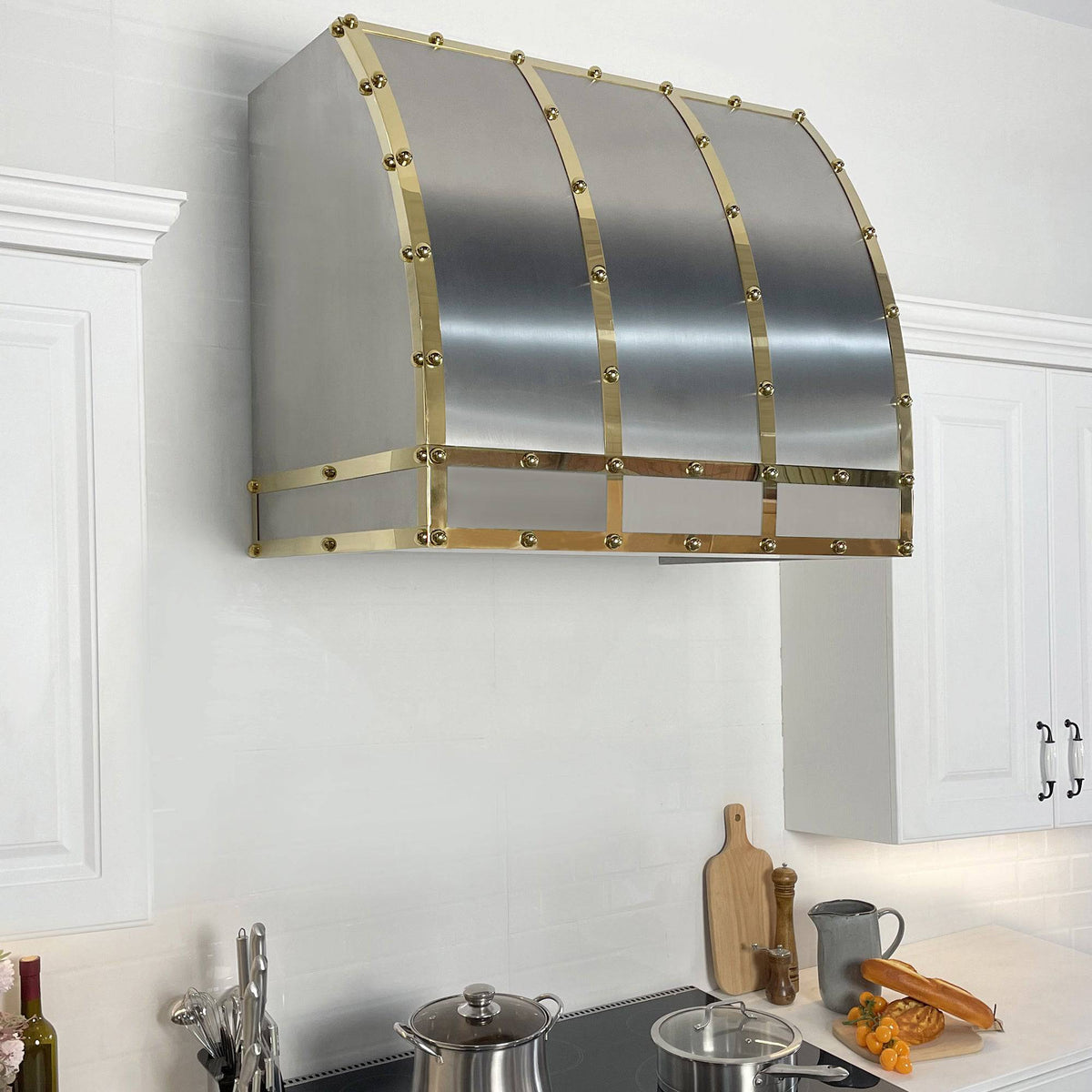 Fobest Barrel Design Custom Stainless Steel Range Hood with Mirror Gold Accent FSS-23 - Stainless Steel Range Hood-Fobest Appliance