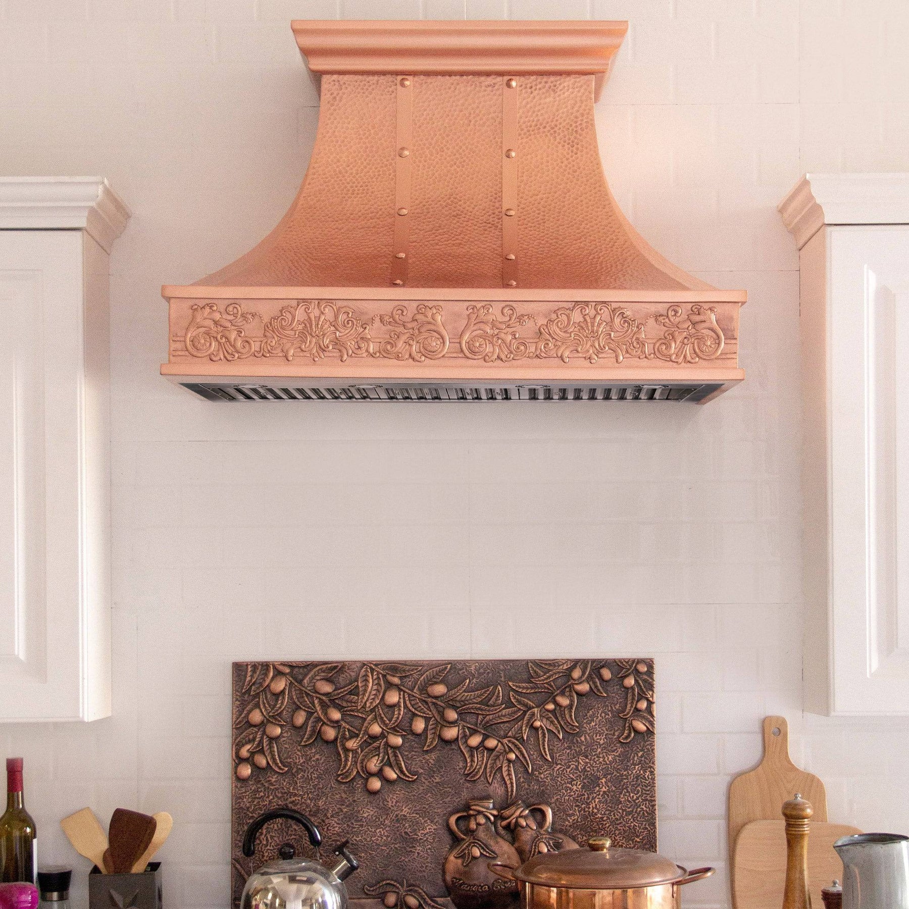 Fobest Beehive Hammered Natural Copper Range Hood with Mystery Apron Pattern FCP-75 - Copper Range Hood-Fobest Appliance