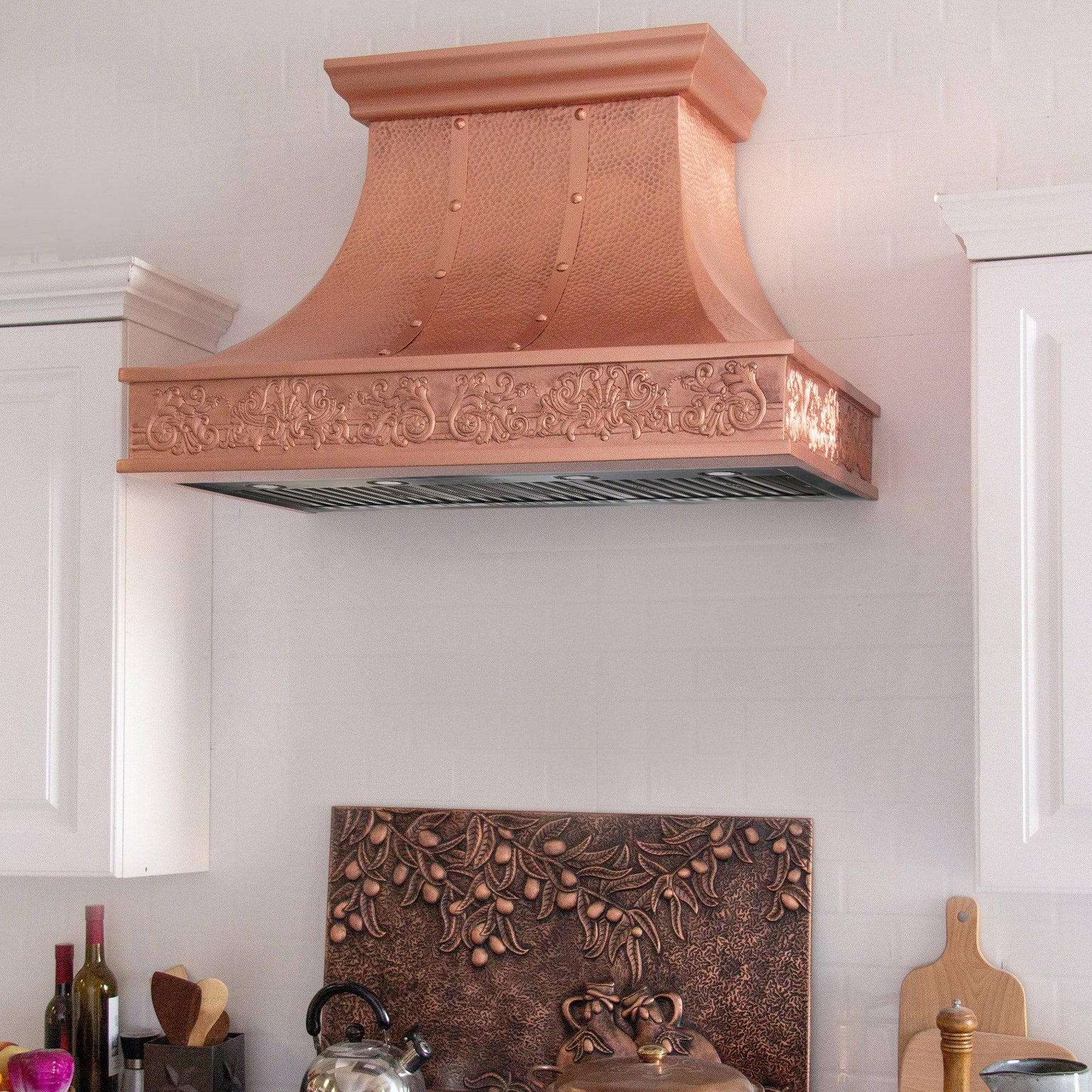 Fobest Beehive Hammered Natural Copper Range Hood with Mystery Apron Pattern FCP-75 - Copper Range Hood-Fobest Appliance