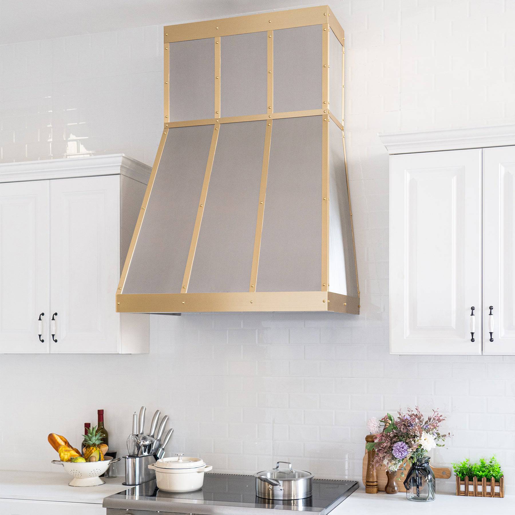 Fobest Chimney Design Custom Stainless Steel Range Hood with Brass Trim FSS-110 - Stainless Steel Range Hood-Fobest Appliance