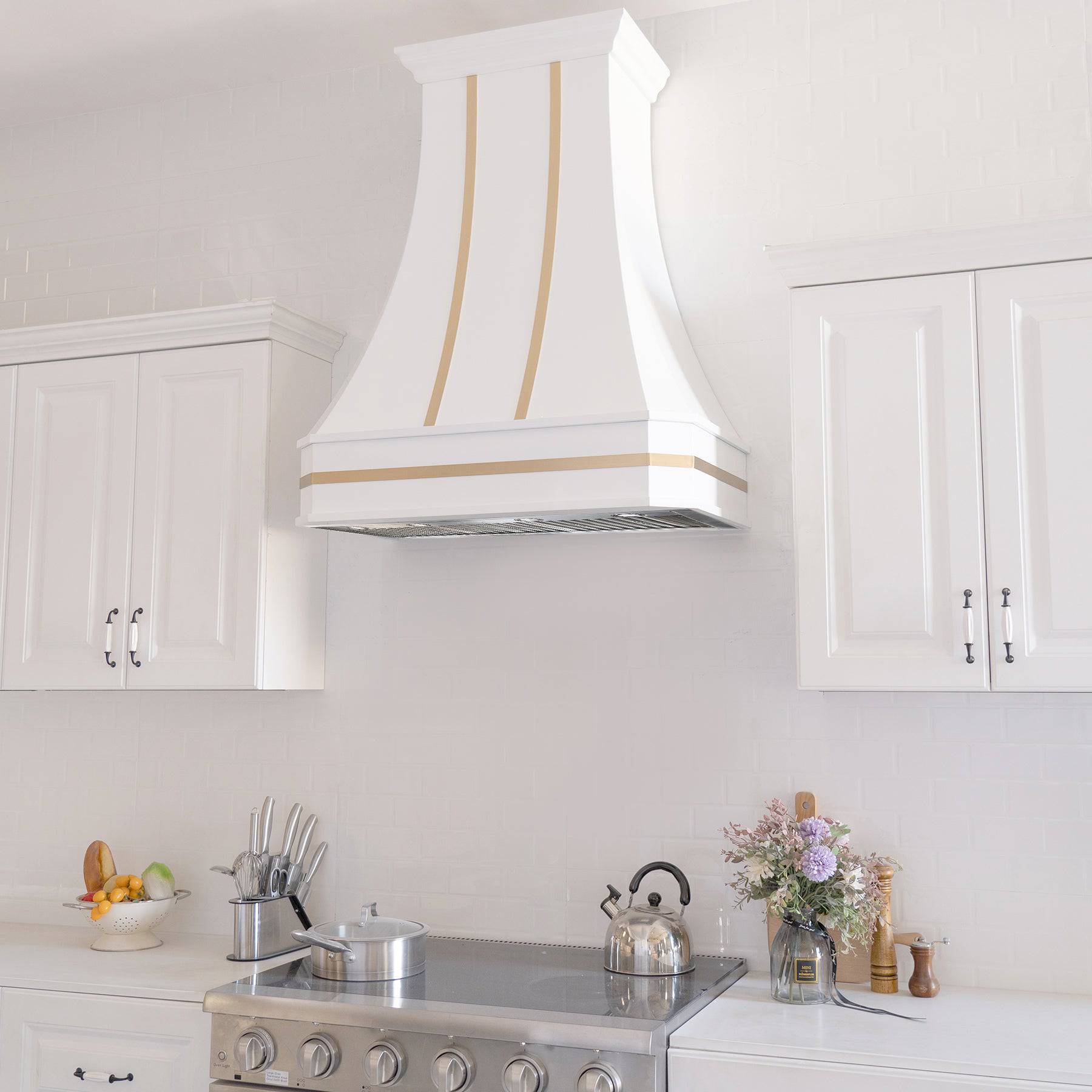 Fobest Classic Custom White Range Hood with Brass Straps FSS-100 - Stainless Steel Range Hood-Fobest Appliance