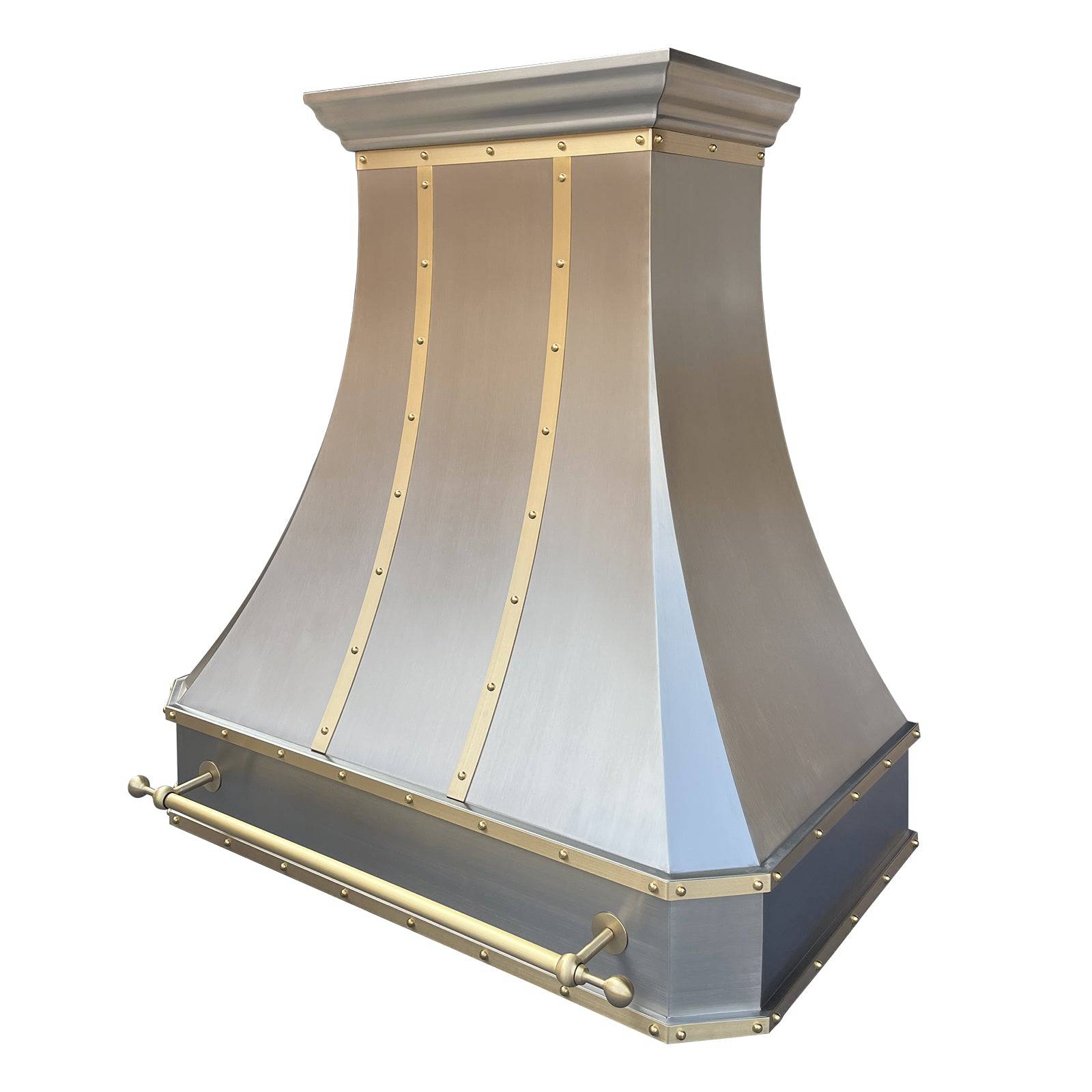 Fobest Classic Design Custom Brushed Stainless Steel Range Hood with Brass Straps and Pot Rail FSS-66 - Stainless Steel Range Hood-Fobest Appliance