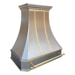 Fobest Classic Design Custom Brushed Stainless Steel Range Hood with Brass Straps and Pot Rail FSS-66 - Stainless Steel Range Hood-Fobest Appliance