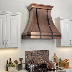 Fobest Custom Antique Copper Range Hood with Metal Bands FCP-24 - Copper Range Hood-Fobest Appliance