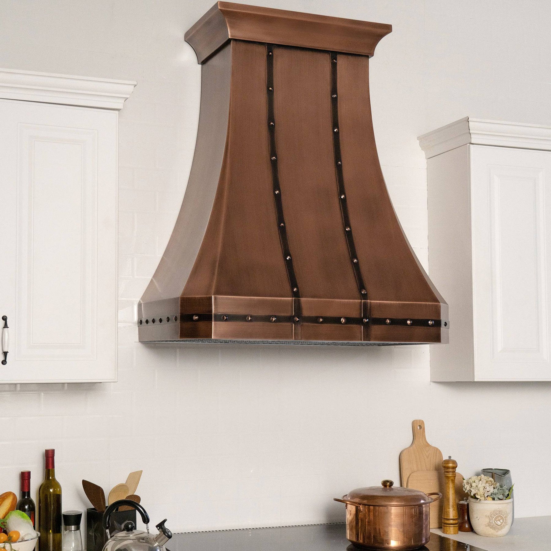 Fobest Custom Antique Copper Range Hood with Metal Bands FCP-24 - Copper Range Hood-Fobest Appliance