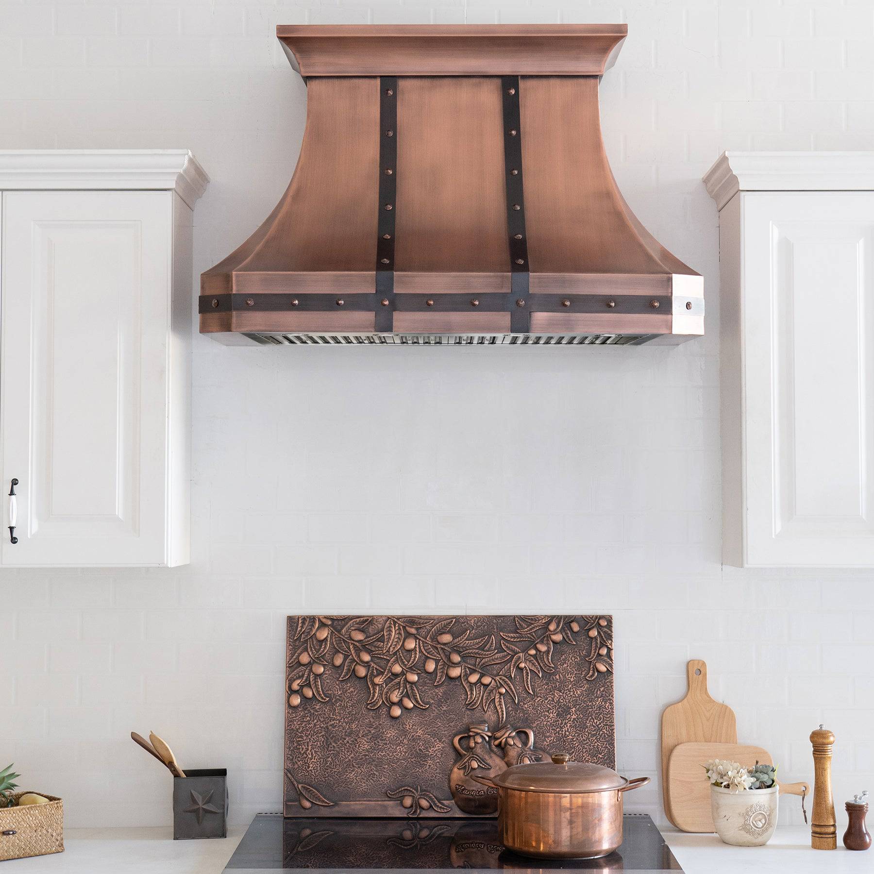 Fobest Custom Antique Copper Range Hood with Metal Bands FCP-24 - Copper Range Hood-Fobest Appliance