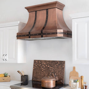 Fobest Custom Antique Copper Range Hood with Metal Bands FCP-24 - Copper Range Hood-Fobest Appliance