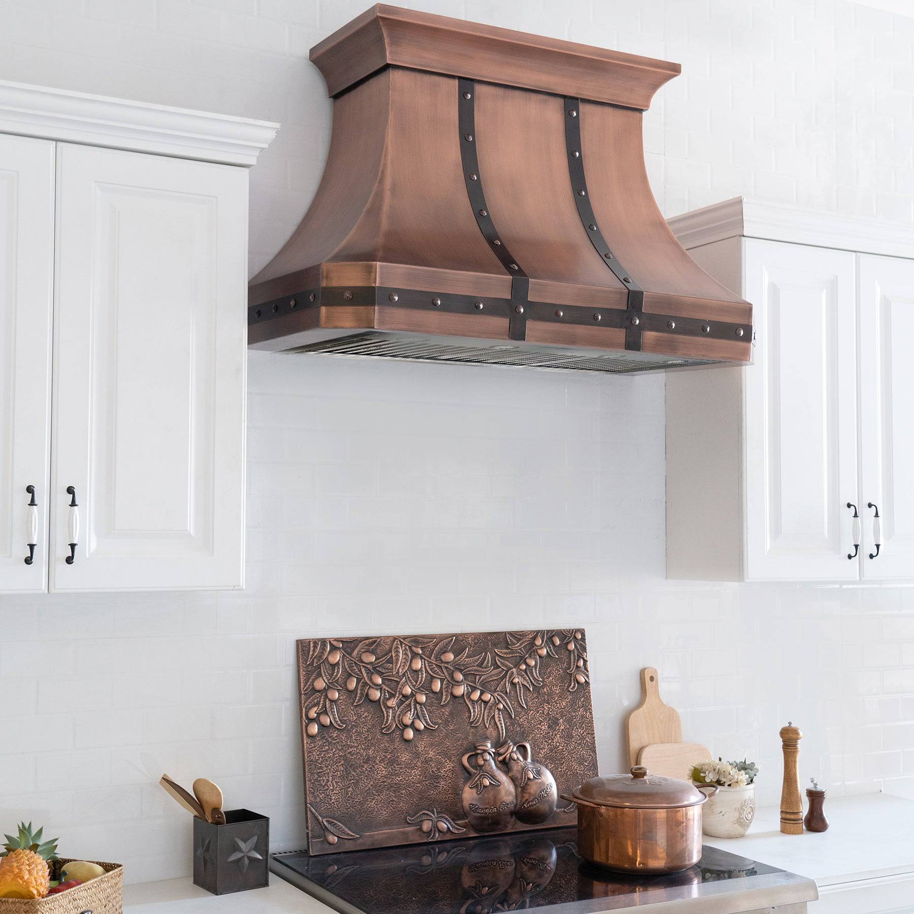 Fobest Custom Antique Copper Range Hood with Metal Bands FCP-24 - Copper Range Hood-Fobest Appliance