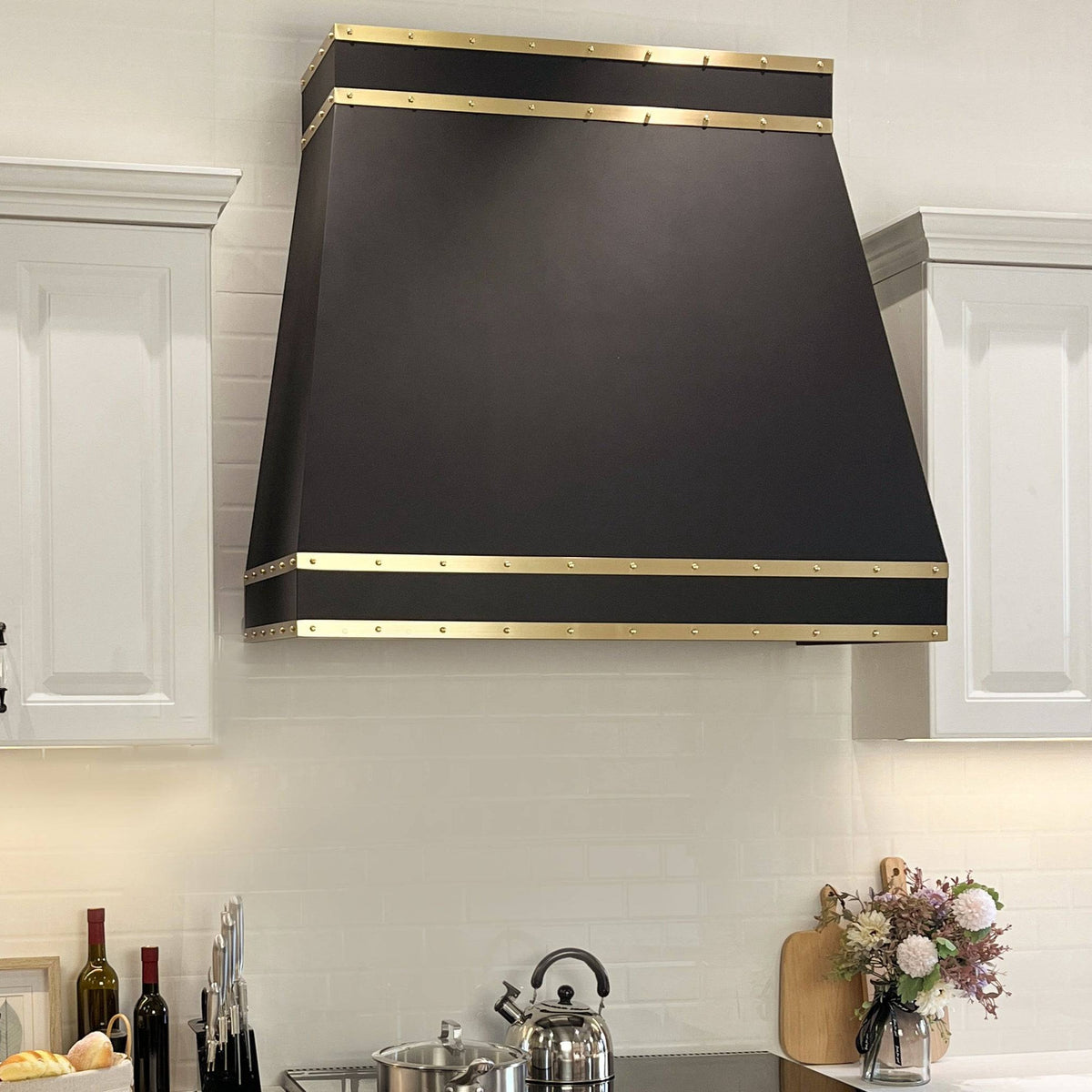 Fobest Custom Black Stainless Steel Range Hood with horizontal gold straps FSS-11 - Stainless Steel Range Hood-Fobest Appliance