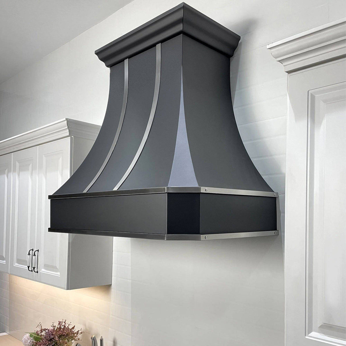 Fobest Custom Black Stainless Steel Range Hood with Metal Straps FSS-5 - Stainless Steel Range Hood-Fobest Appliance