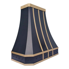 Fobest balck custom range hood with rivets on Apron