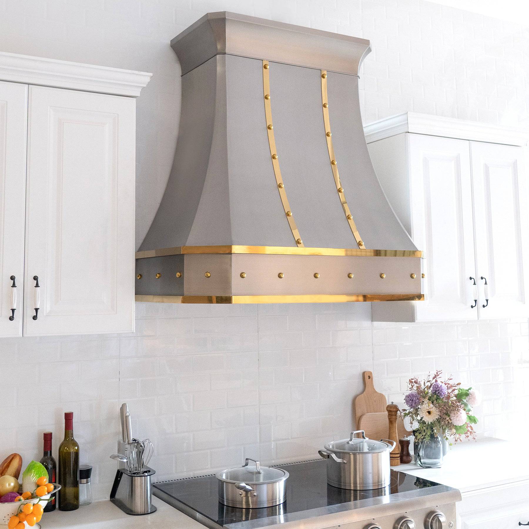 Fobest Custom Brushed Stainless Steel Range Hood With Brass Straps FSS-8 - Stainless Steel Range Hood-Fobest Appliance