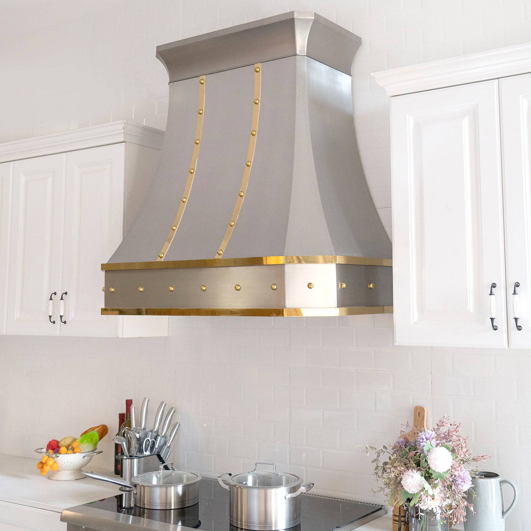 Fobest Custom Brushed Stainless Steel Range Hood With Brass Straps FSS-8 - Stainless Steel Range Hood-Fobest Appliance