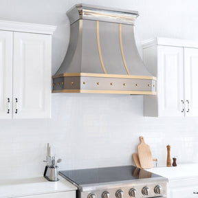 Fobest Custom Brushed Stainless Steel Range Hood with Luxury Brass Decor for Modern and Minimalistic Kitchen