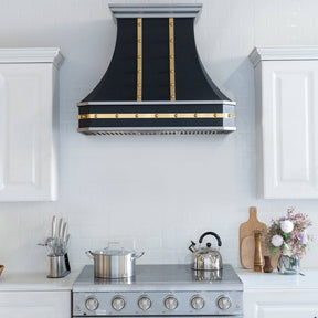 Fobest Custom Classic Cruved Handcrafted Black Stainless Steel Range Hood with Brass Accent FSS-114 - Stainless Steel Range Hood-Fobest Appliance