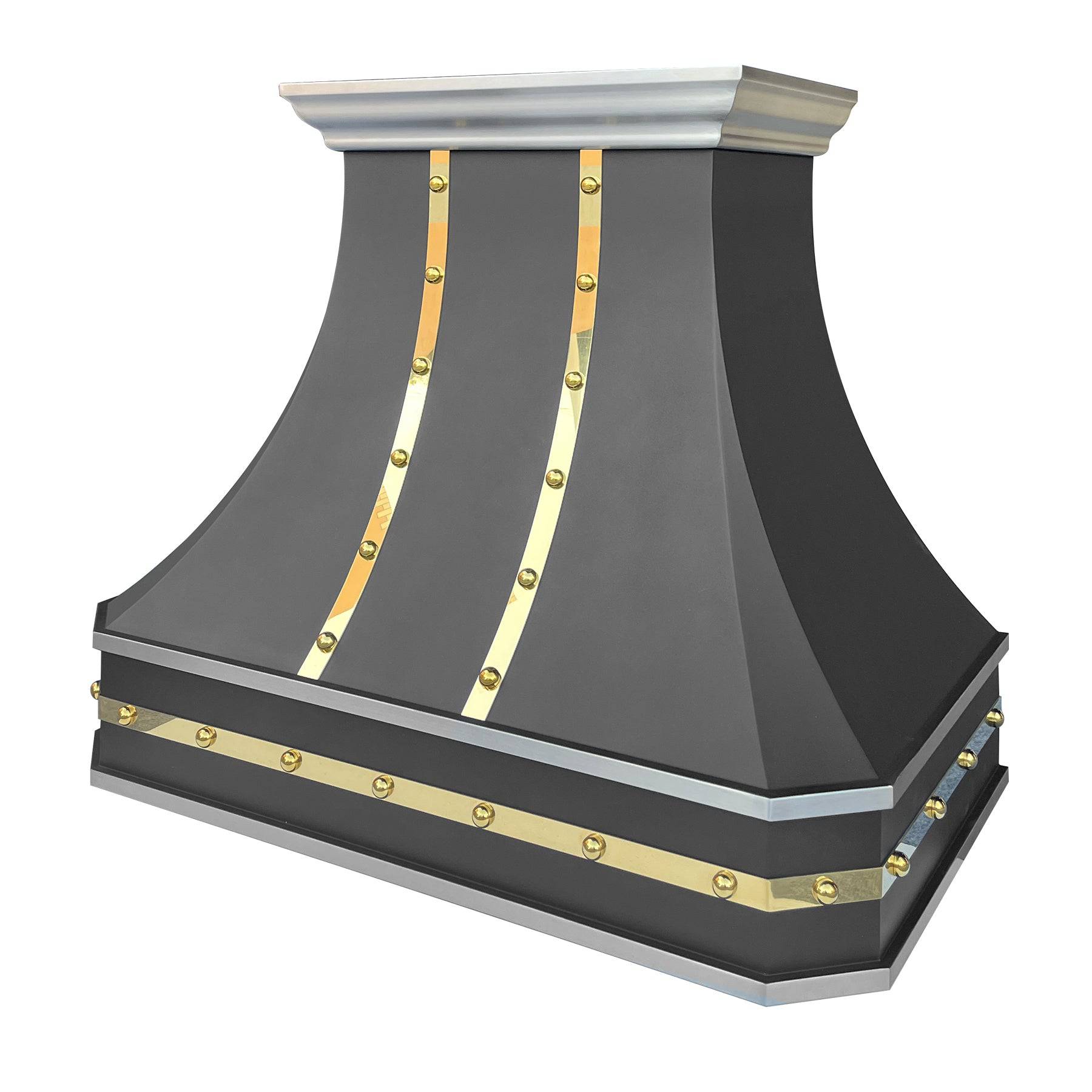 Fobest Custom Classic Cruved Handcrafted Black Stainless Steel Range Hood with Brass Accent FSS-114 - Stainless Steel Range Hood-Fobest Appliance