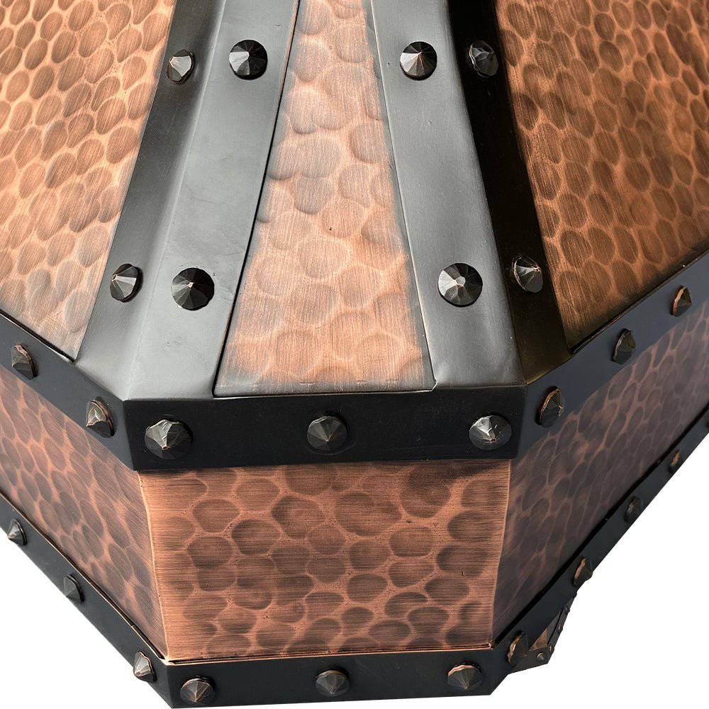 Fobest Custom Hammered Antique Copper Kitchen Hood with black strapping and rivet FCP-10 - Copper Range Hood-Fobest Appliance
