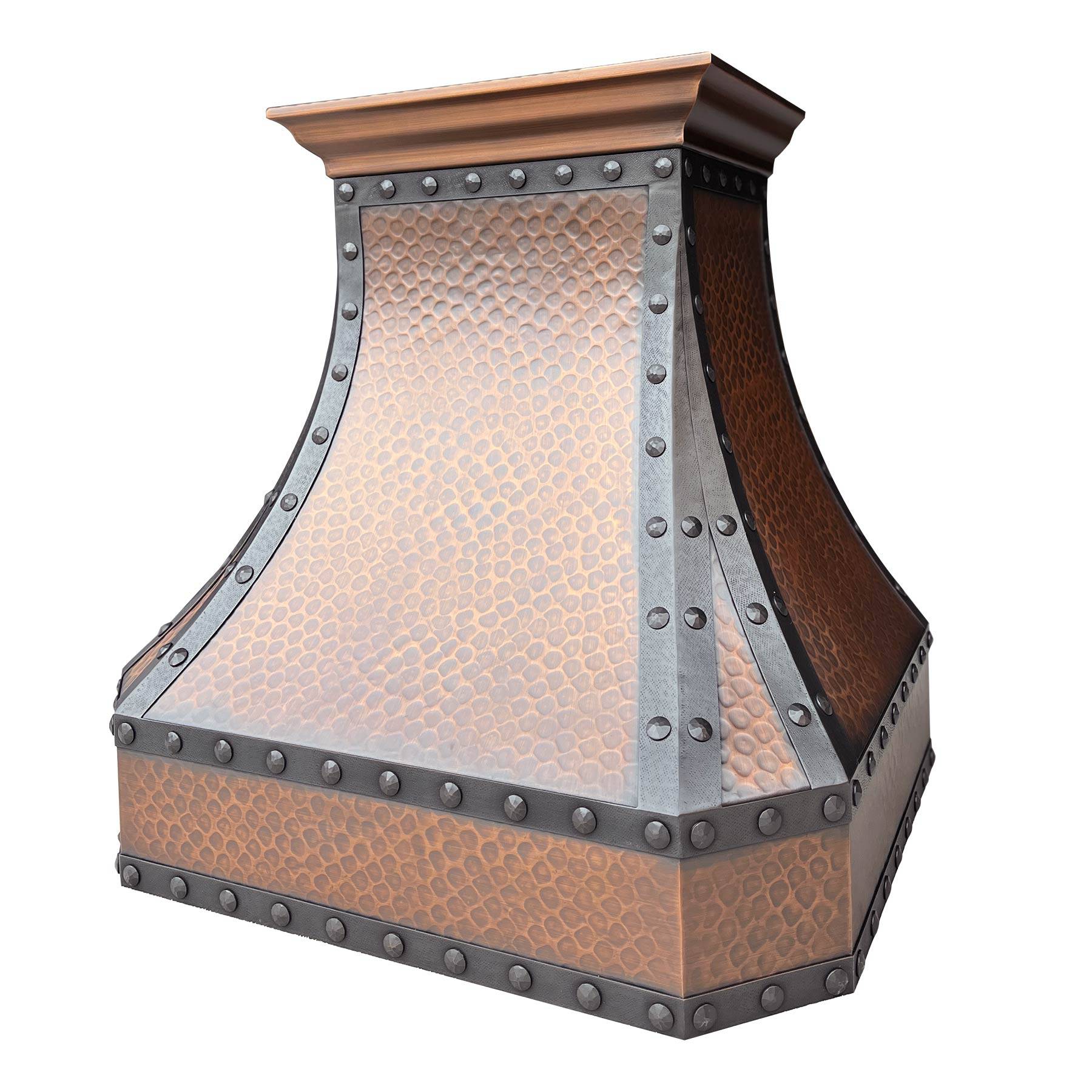 Fobest Custom Hammered Antique Copper Kitchen Hood with black strapping and rivet FCP-10 - Copper Range Hood-Fobest Appliance