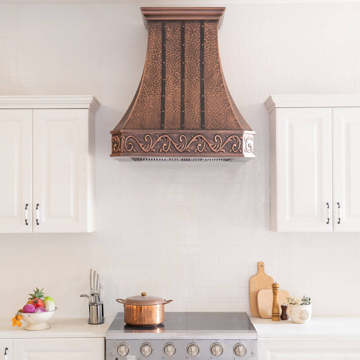 Fobest Custom Hammered Antique Copper Range Hood with Three Straps- FCP-104 - Copper Range Hood-Fobest Appliance