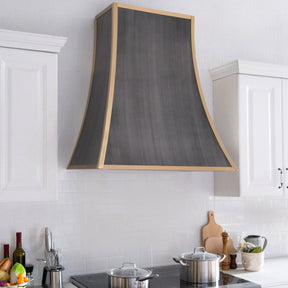 Fobest Custom Handcrafted Brushed Grey Stainless Steel Vent Hood with Brass Frame FSS-73 - Stainless Steel Range Hood-Fobest Appliance