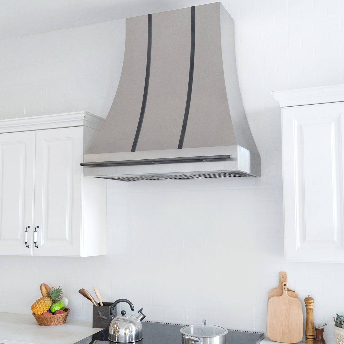 Fobest Custom Handcrafted Brushed Stainless Steel Range Hood with Brushed Grey Straps FSS-115 - Stainless Steel Range Hood-Fobest Appliance