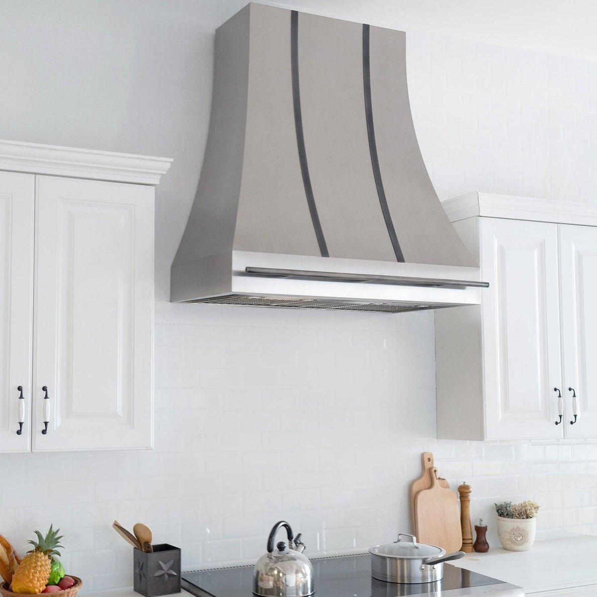 Fobest Custom Handcrafted Brushed Stainless Steel Range Hood with Brushed Grey Straps FSS-115 - Stainless Steel Range Hood-Fobest Appliance