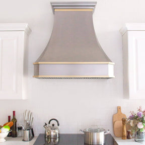 Fobest Custom Handcrafted Brushed Stainless Steel Range Hood with Horizontal Brass Strap FSS-44 - Stainless Steel Range Hood-Fobest Appliance