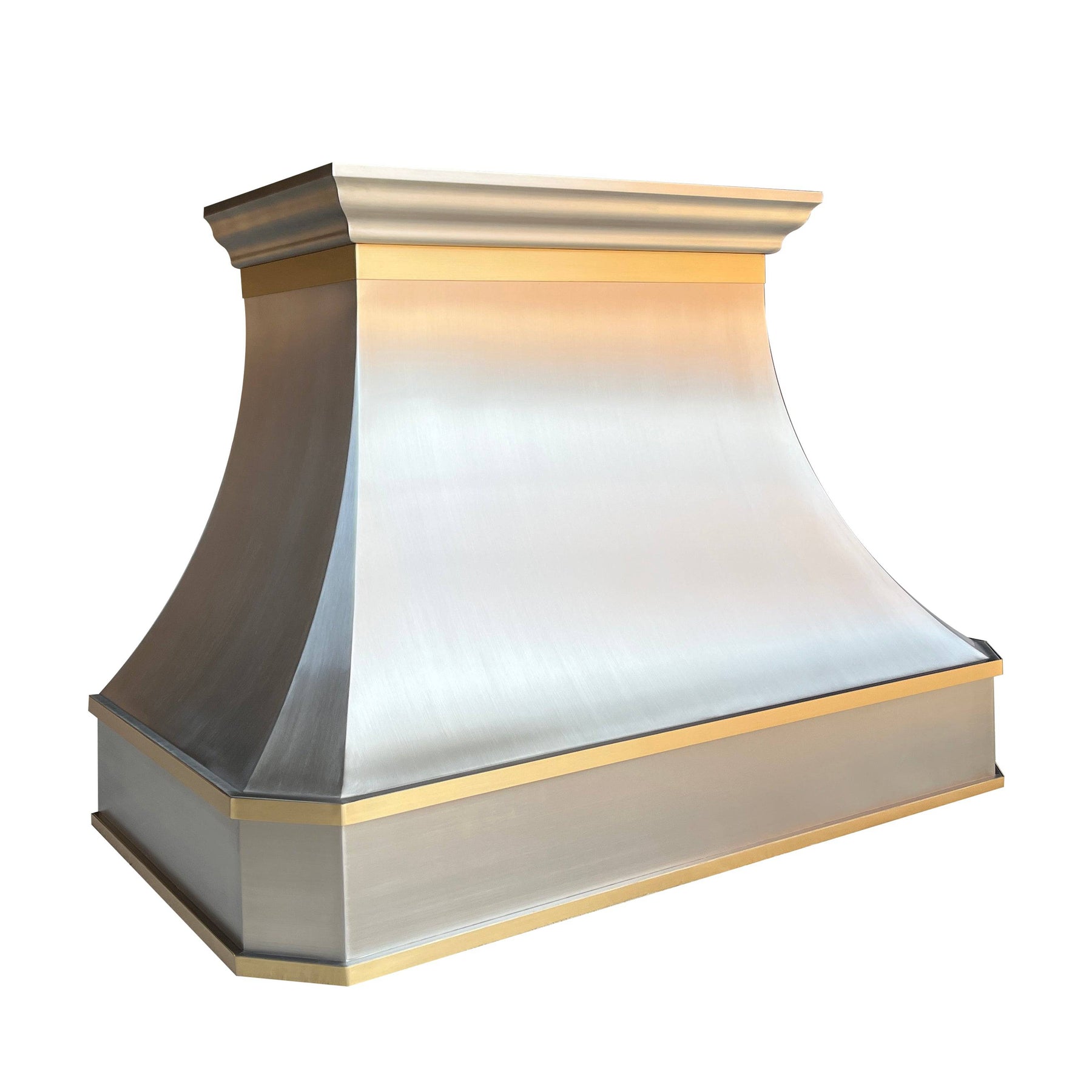 Fobest Custom Handcrafted Brushed Stainless Steel Range Hood with Horizontal Brass Strap FSS-44 - Stainless Steel Range Hood-Fobest Appliance