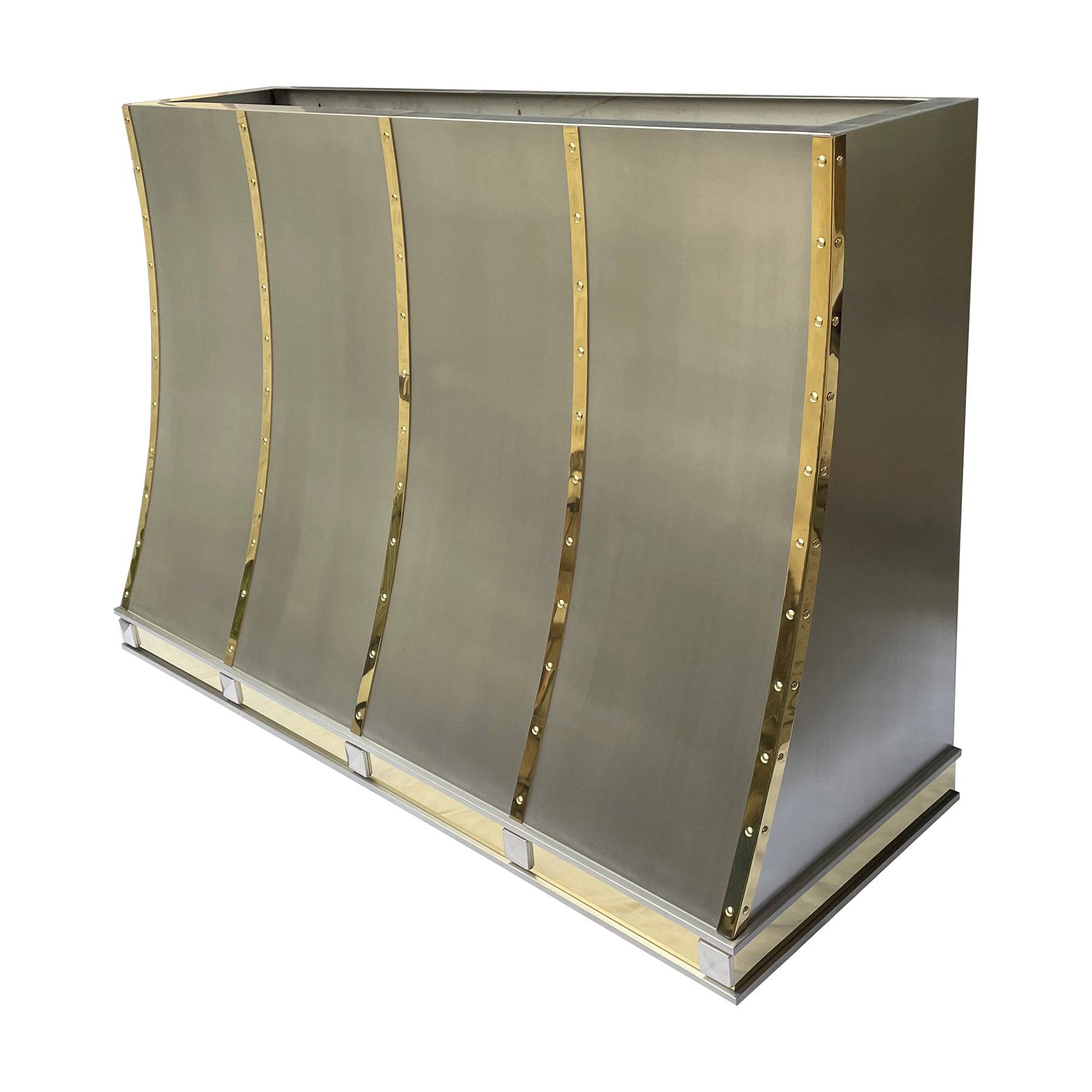 Fobest Custom Handcrafted Brushed Stainless Steel Range Hood with Polished Brass Straps FSS-130 - Stainless Steel Range Hood-Fobest Appliance