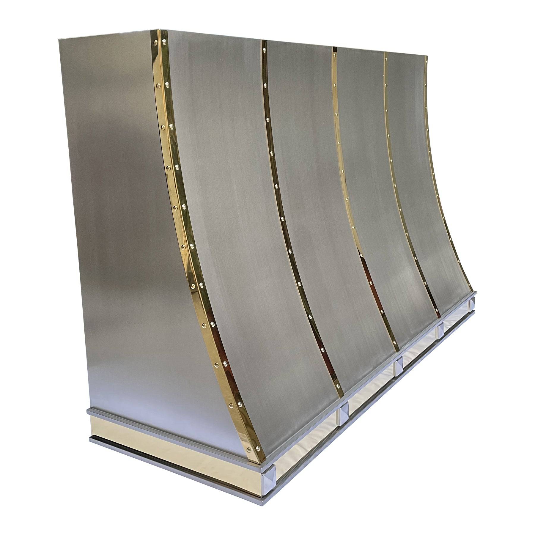 Fobest Custom Handcrafted Brushed Stainless Steel Range Hood with Polished Brass Straps FSS-130 - Stainless Steel Range Hood-Fobest Appliance