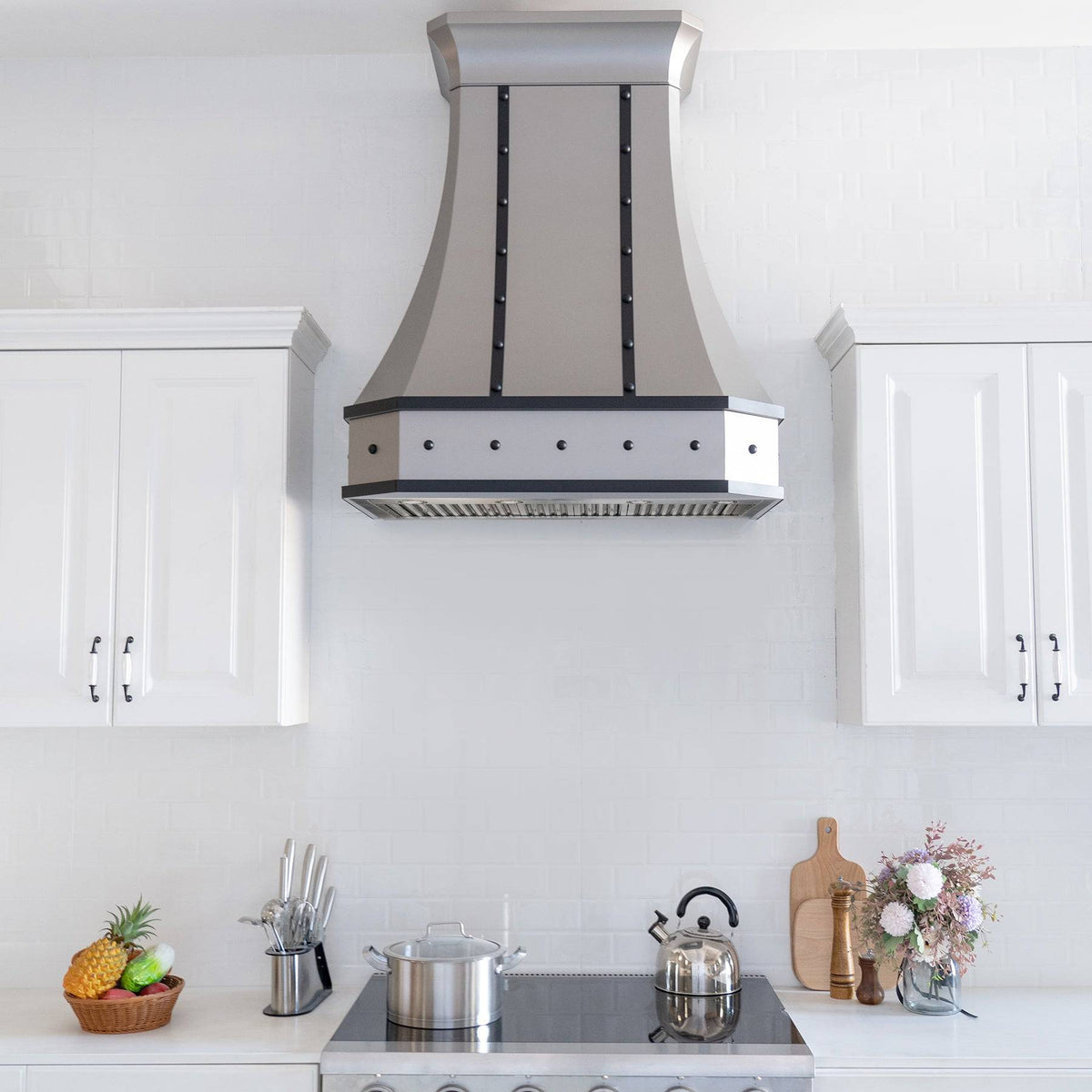 Fobest Custom Handcrafted Matte Stainless Steel Range Hood with Black Straps FSS-112 - Stainless Steel Range Hood-Fobest Appliance