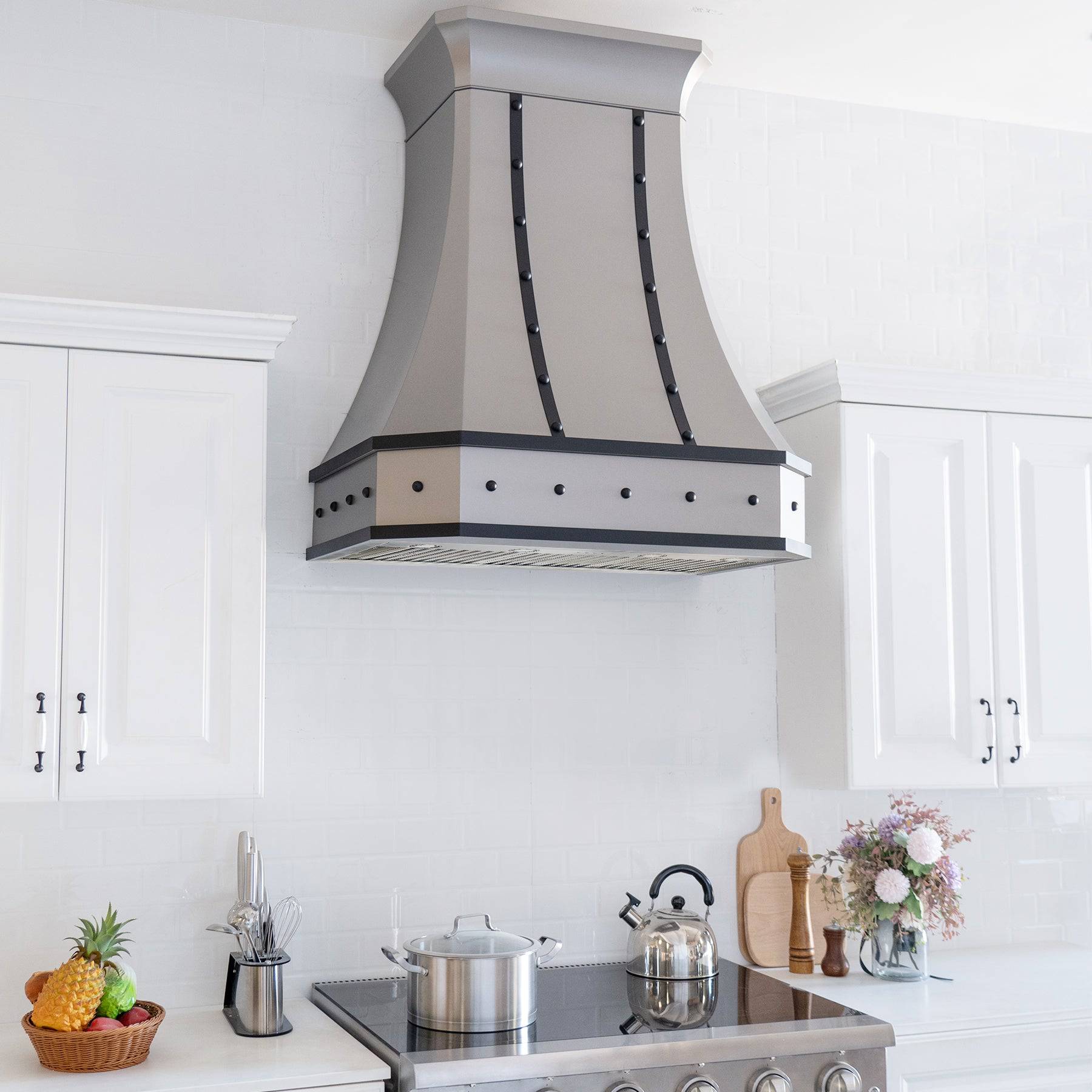 Fobest Custom Handcrafted Matte Stainless Steel Range Hood with Black Straps FSS-112 - Stainless Steel Range Hood-Fobest Appliance