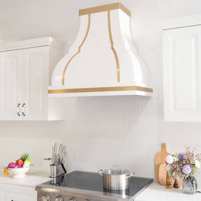 Fobest Custom White Stainless Steel Range Hood with Brass Decor FSS-34 - Stainless Steel Range Hood-Fobest Appliance