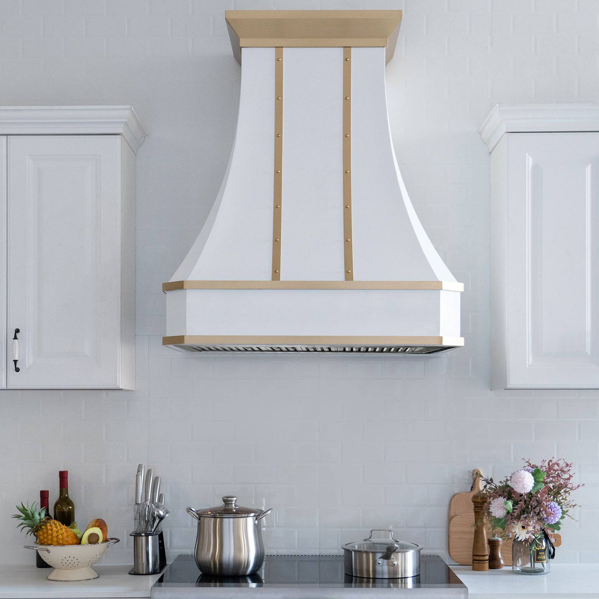 Fobest Custom White Stainless Steel Range Hood with Brass Crown FSS-60 - Stainless Steel Range Hood-Fobest Appliance