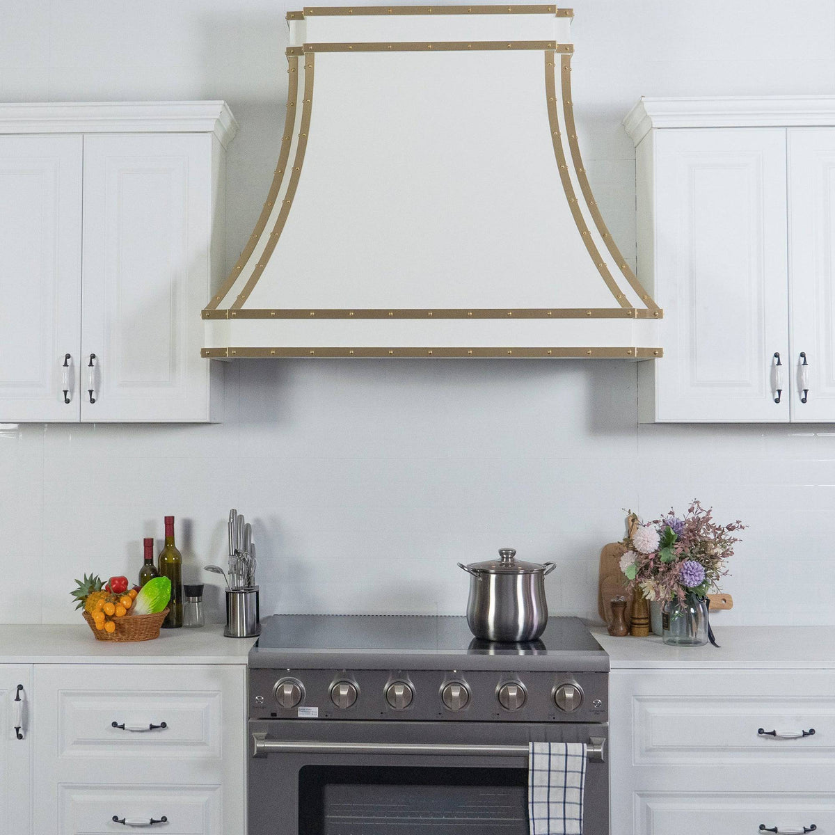 Fobest Custom White Stainless Steel Range Hood with Brass Trim FSS-61 - Stainless Steel Range Hood-Fobest Appliance