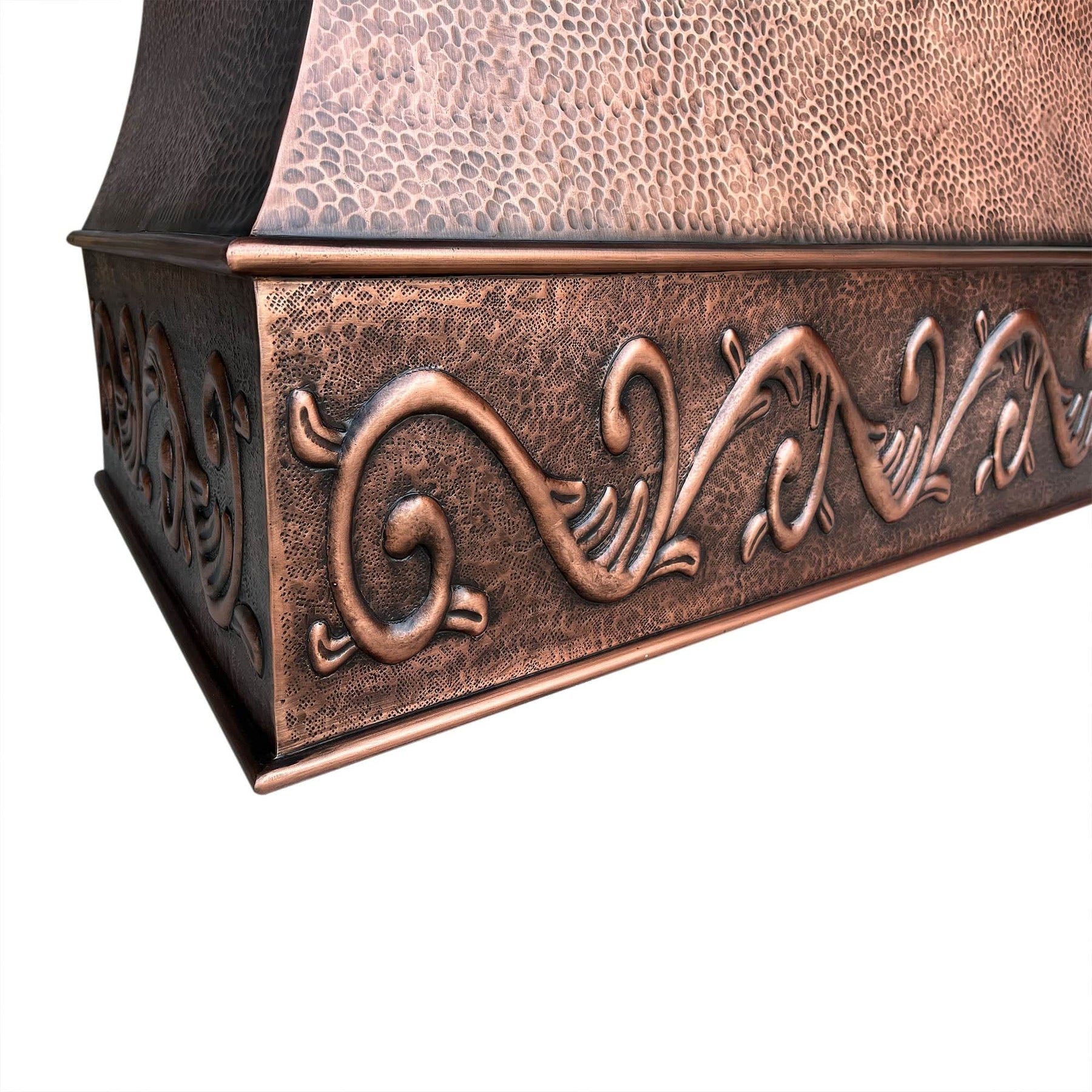 Fobest Farmhouse Antique Copper Kitchen Hood with Scrolls Apron Motifs FCP-13 - Copper Range Hood-Fobest Appliance