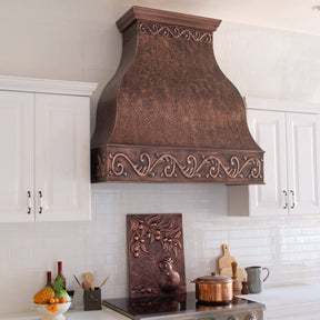 Fobest Farmhouse Antique Copper Kitchen Hood with Scrolls Apron Motifs FCP-13 - Copper Range Hood-Fobest Appliance