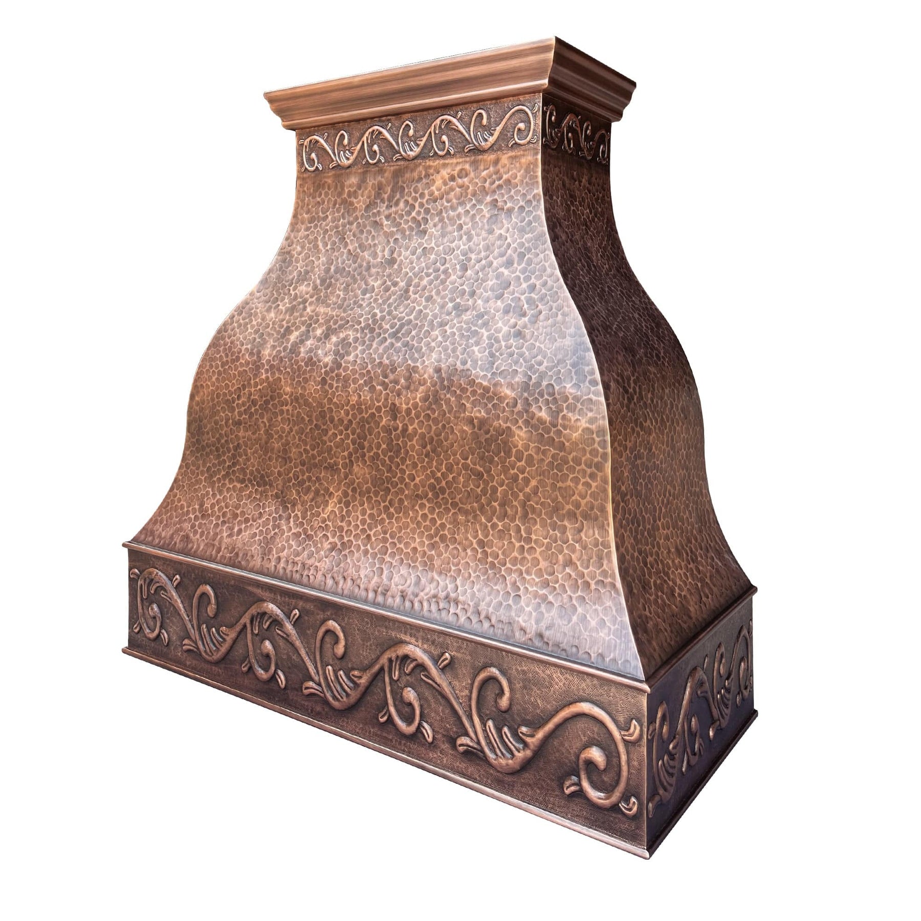 Fobest Farmhouse Antique Copper Kitchen Hood with Scrolls Apron Motifs FCP-13 - Copper Range Hood-Fobest Appliance