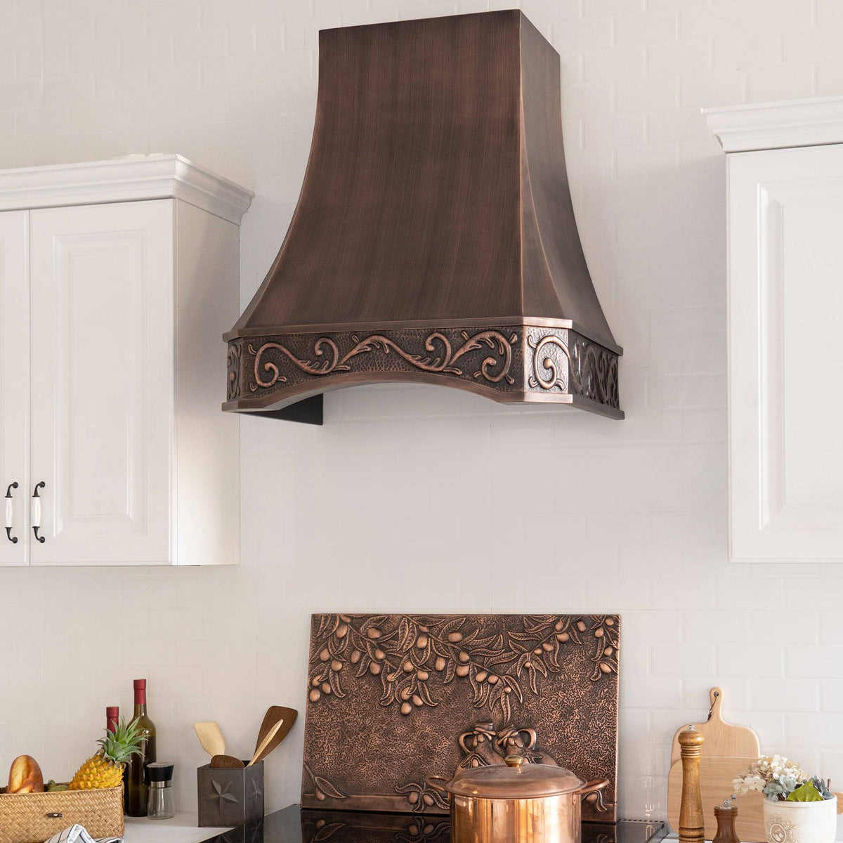 Fobest Farmhouse Bottom Arched Custom Copper Range Hood with Handmade Pattern FCP-91 - Copper Range Hood-Fobest Appliance