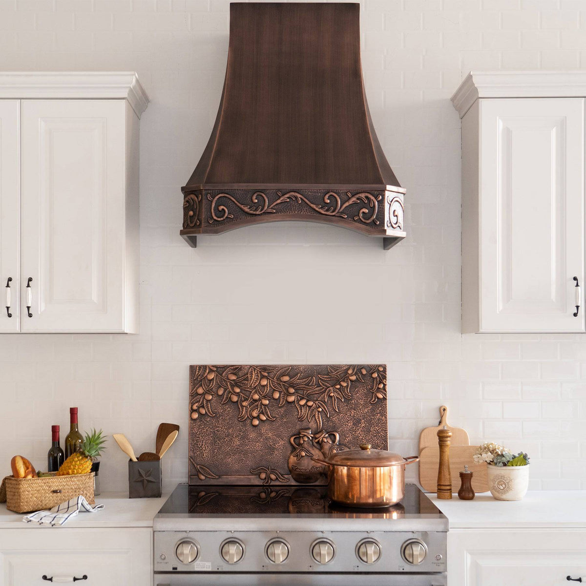 Fobest Farmhouse Bottom Arched Custom Copper Range Hood with Handmade Pattern FCP-91 - Copper Range Hood-Fobest Appliance